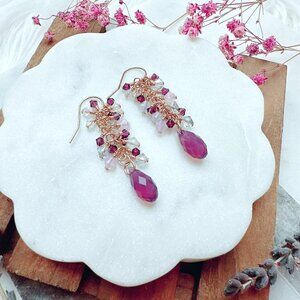 14k Gold-Filled Briolette Crystal Cluster Long Drop Earrings | Handmade in BC